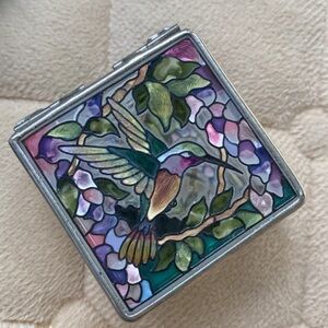 Hand painted glass Hummingbird‎ floral Trinket Box Vintage